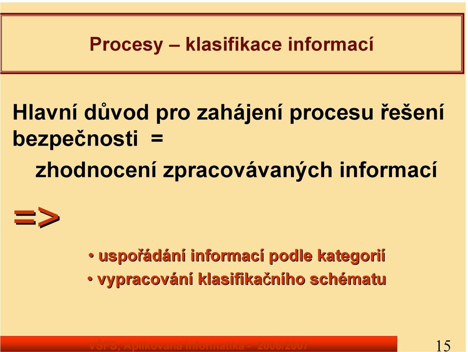 řešení bezpečnosti = zhodnocení zpracovávaných informací =>