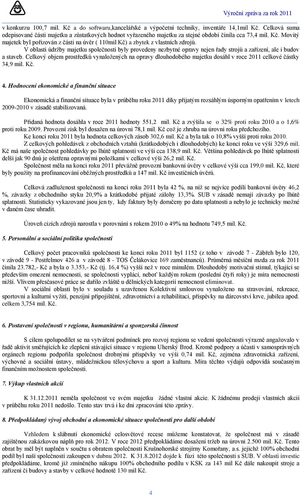 Movitý majetek byl pořizován z části na úvěr ( 110mil Kč) a zbytek z vlastních zdrojů.