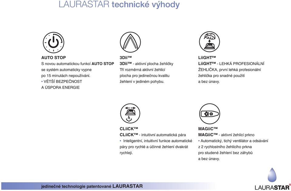 LiiGHT LiiGHT - LEHKÁ PROFESIONÁLNÍ ÎEHLIâKA, první lehká profesionální Ïehliãka pro snadné pouïití a bez únavy.