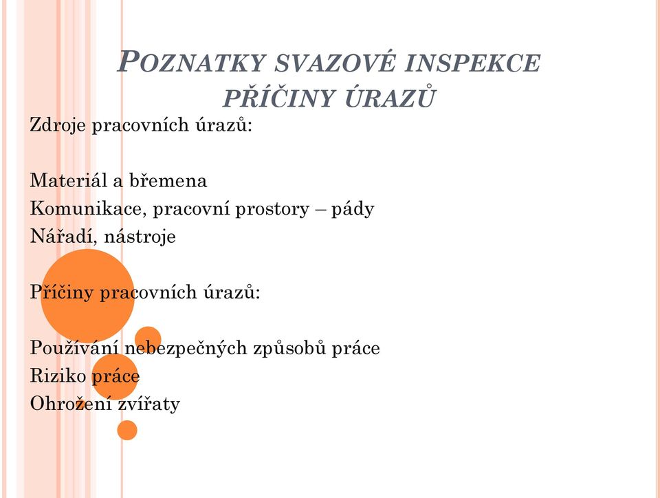 pracovní prostory pády Nářadí, nástroje Příčiny