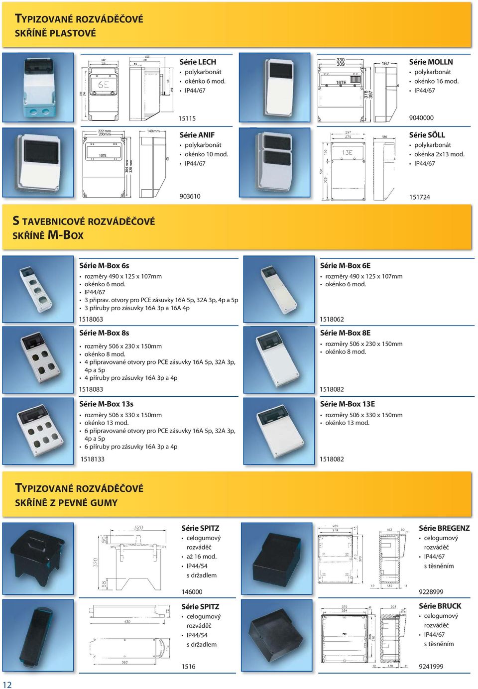 /67 903610 151724 S TAVEBNICOVÉ ROZVÁDĚČOVÉ SKŘÍNĚ M-BOX Série M-Box 6s rozměry 490 x 125 x 107mm okénko 6 mod. /67 3 připrav.