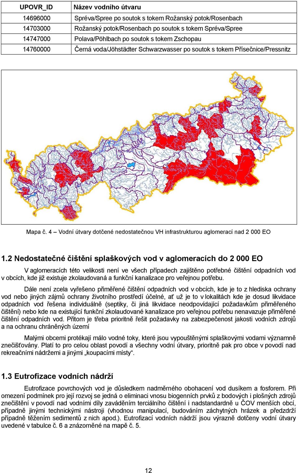 2 Nedostatečné čištění splaškových vod v aglomeracích do 2 000 EO V aglomeracích této velikosti není ve všech případech zajištěno potřebné čištění odpadních vod v obcích, kde již existuje