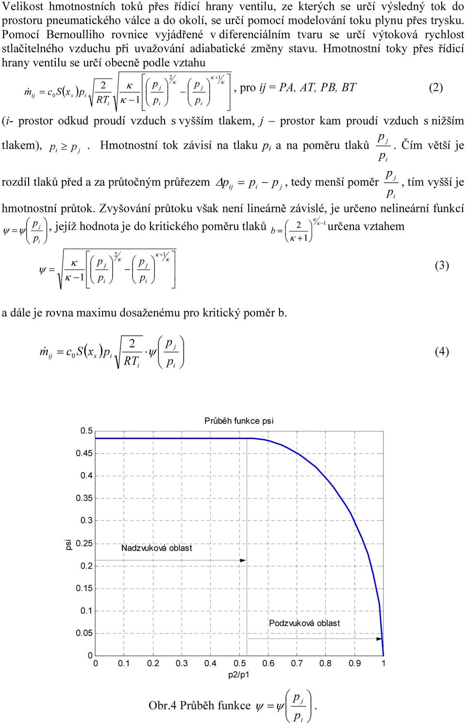 Hmotnostní toky přes řídcí hrany ventlu se určí obecně podle vztahu p 1 p + 1 m& = c S( x ) p, pro = P, T, P, T () 0 s RT (- prostor odkud proudí vzduch s vyšším tlakem, prostor kam proudí vzduch s