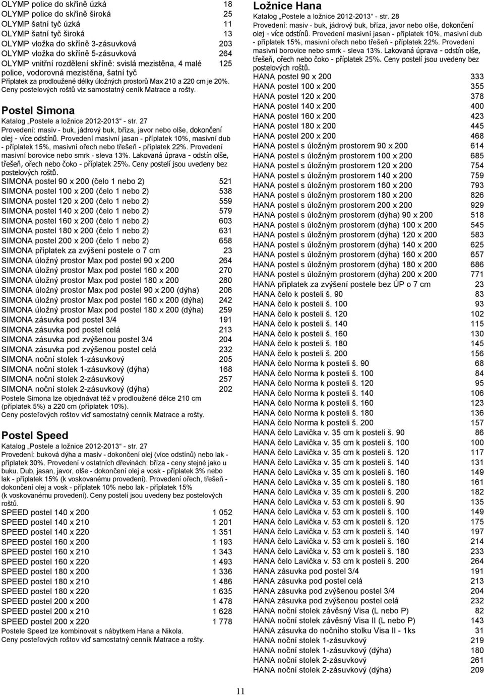 Ceny postelových roštů viz samostatný ceník Matrace a rošty. Postel Simona Katalog Postele a ložnice 2012-2013 - str.