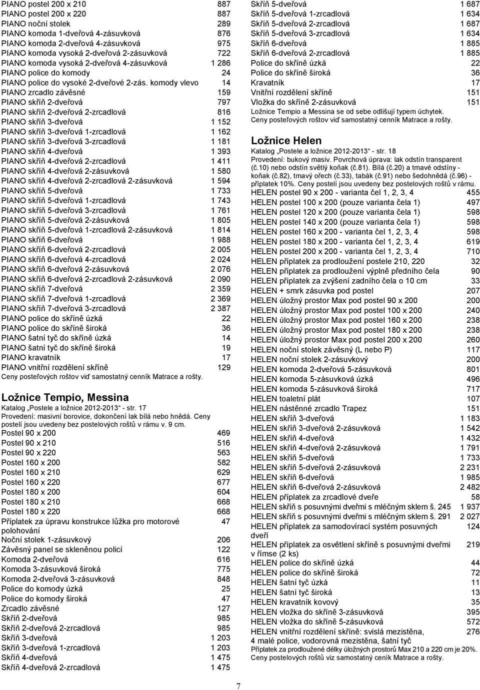 komody vlevo 14 PIANO zrcadlo závěsné 159 PIANO skříň 2-dveřová 797 PIANO skříň 2-dveřová 2-zrcadlová 816 PIANO skříň 3-dveřová 1 152 PIANO skříň 3-dveřová 1-zrcadlová 1 162 PIANO skříň 3-dveřová