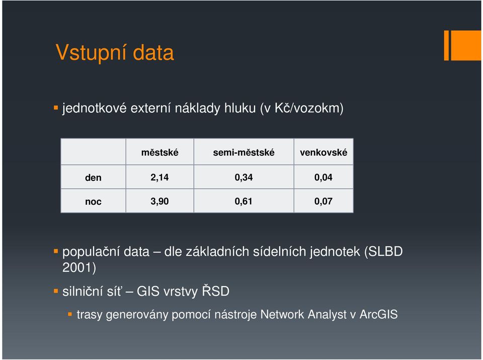 populační data dle základních sídelních jednotek (SLBD 2001)