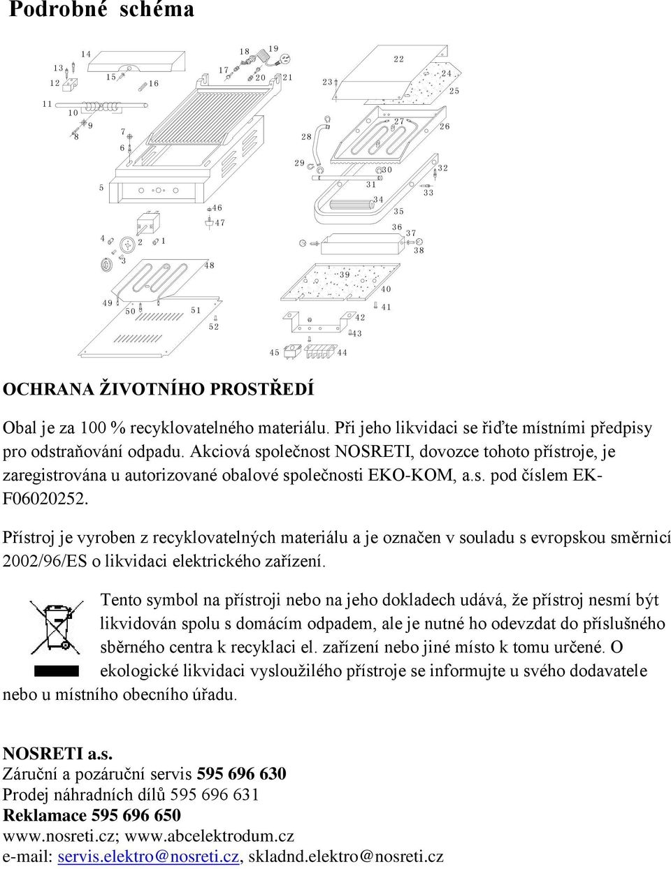 Akciová společnost NOSRETI, dovozce tohoto přístroje, je zaregistrována u autorizované obalové společnosti EKO-KOM, a.s. pod číslem EK- F06020252.