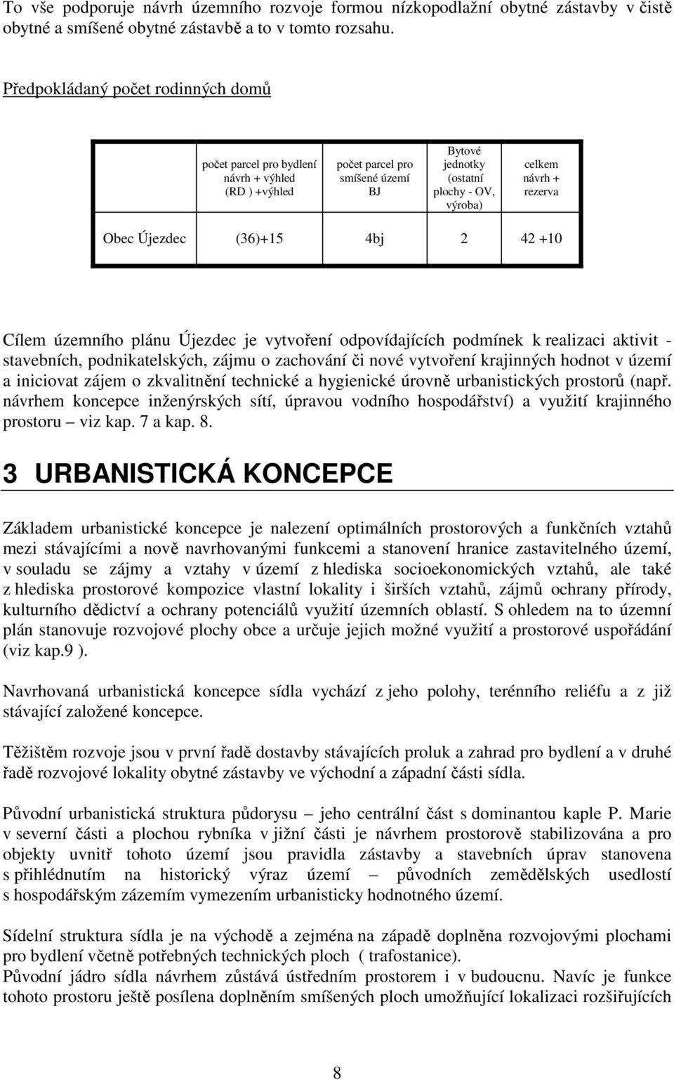 Újezdec (36)+15 4bj 2 42 +10 Cílem územního plánu Újezdec je vytvoření odpovídajících podmínek k realizaci aktivit - stavebních, podnikatelských, zájmu o zachování či nové vytvoření krajinných hodnot