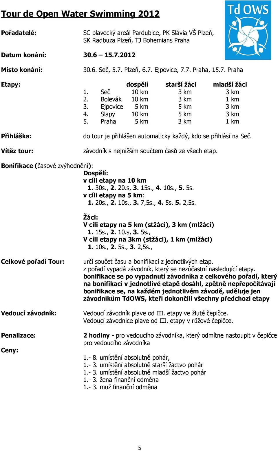 Praha 5 km 3 km 1 km Přihláška: Vítěz tour: do tour je přihlášen automaticky každý, kdo se přihlásí na Seč. závodník s nejnižším součtem časů ze všech etap.