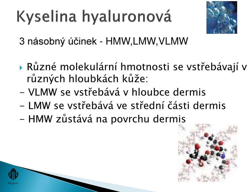 VLMW se vstřebává v hloubce dermis - LMW se