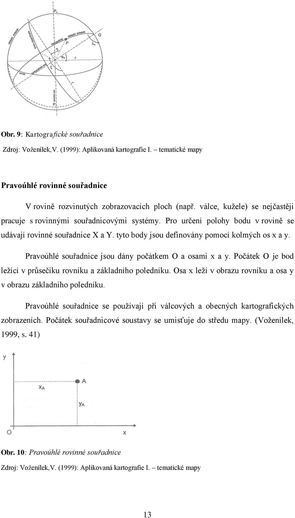 Pravoúhlé souřadnice jsou dány počátkem O a osami x a y. Počátek O je bod ležící v průsečíku rovníku a základního poledníku. Osa x leží v obrazu rovníku a osa y v obrazu základního poledníku.