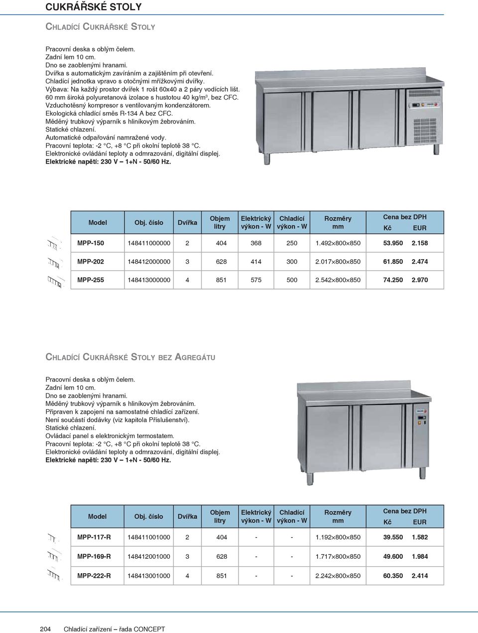 Elektrické napětí: 230 V 1+N - 50/60 Hz. Model Obj. číslo Dvířka MPP-150 148411000000 2 404 368 250 1.492 800 850 53.950 2.158 MPP-202 148412000000 3 628 414 300 2.017 800 850 61.850 2.