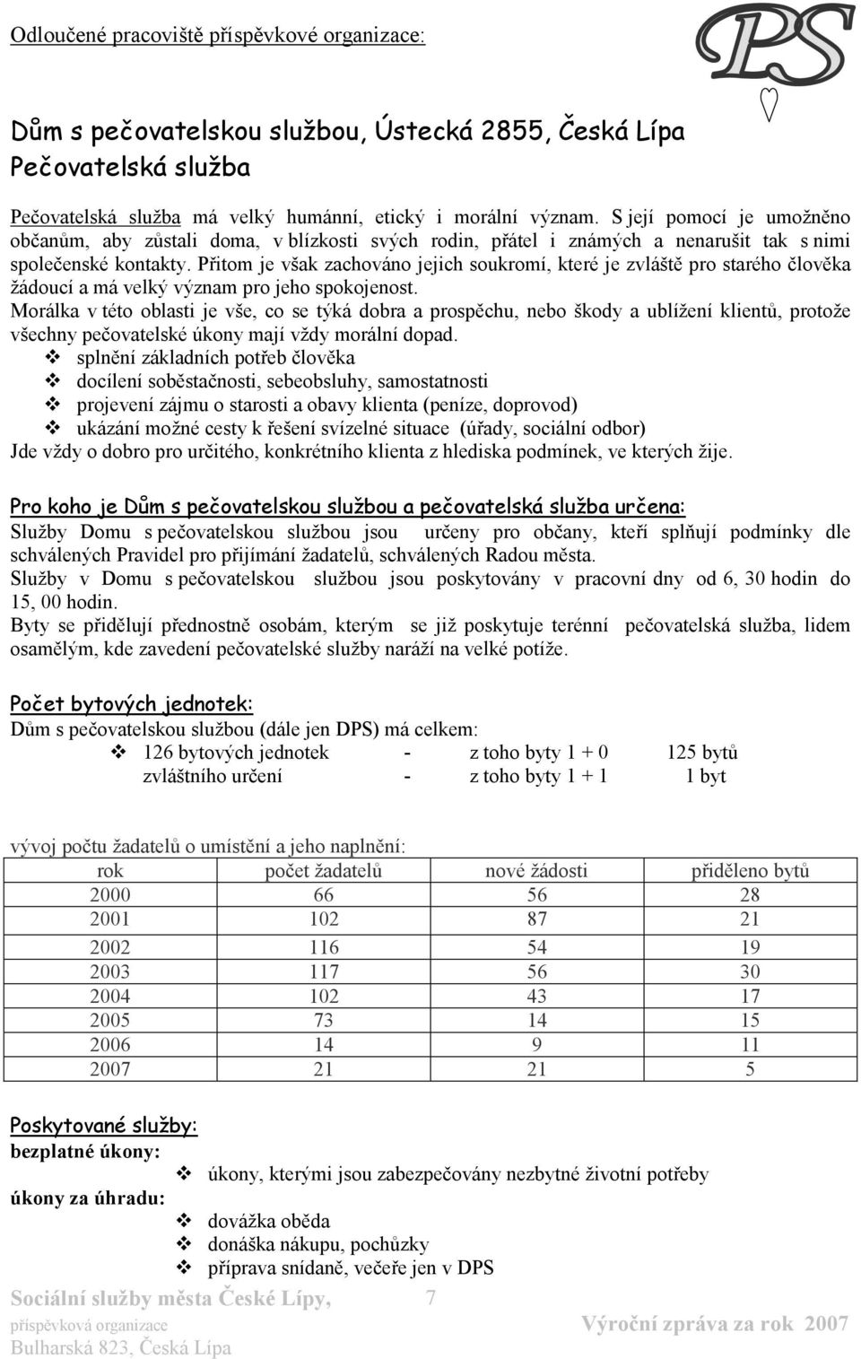 Přitom je však zachováno jejich soukromí, které je zvláště pro starého člověka žádoucí a má velký význam pro jeho spokojenost.