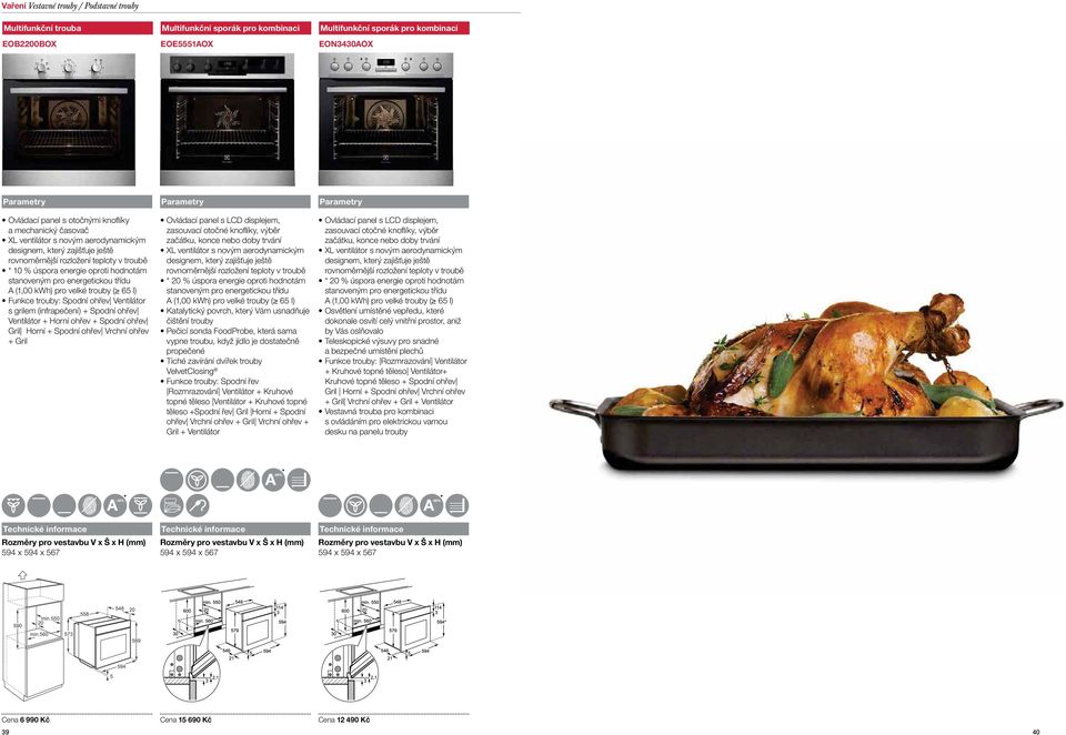 třídu A (1,00 kwh) pro velké trouby ( 65 l) Funkce trouby: Spodní ohřev Ventilátor s grilem (infrapečení) + Spodní ohřev Ventilátor + Horní ohřev + Spodní ohřev Gril Horní + Spodní ohřev Vrchní ohřev
