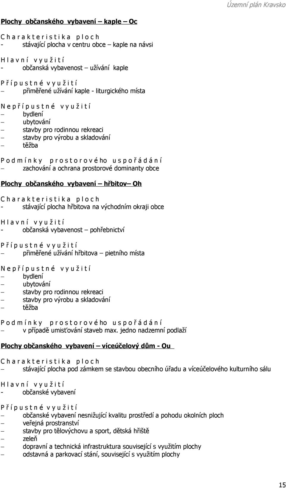 stávající plocha hřbitova na východním okraji obce - občanská vybavenost pohřebnictví přiměřené užívání hřbitova pietního místa bydlení ubytování stavby pro rodinnou rekreaci stavby pro výrobu a