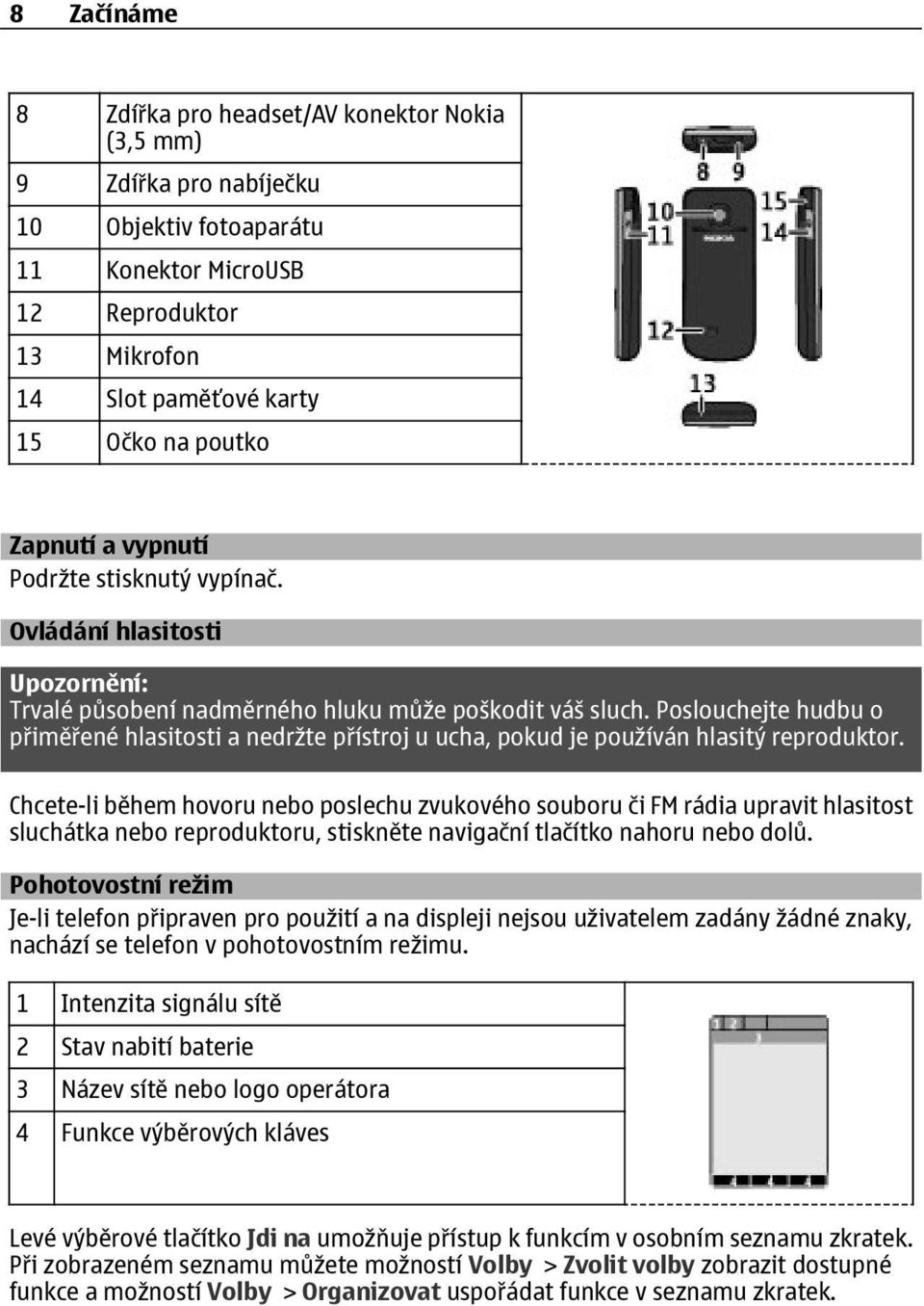 Poslouchejte hudbu o přiměřené hlasitosti a nedržte přístroj u ucha, pokud je používán hlasitý reproduktor.