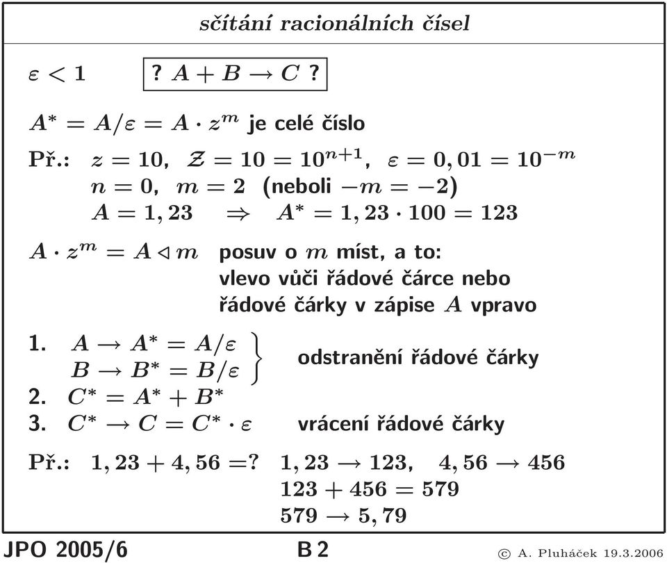 posuvommíst,ato: vlevo vůči řádové čárce nebo řádovéčárkyvzápise Avpravo } 1.