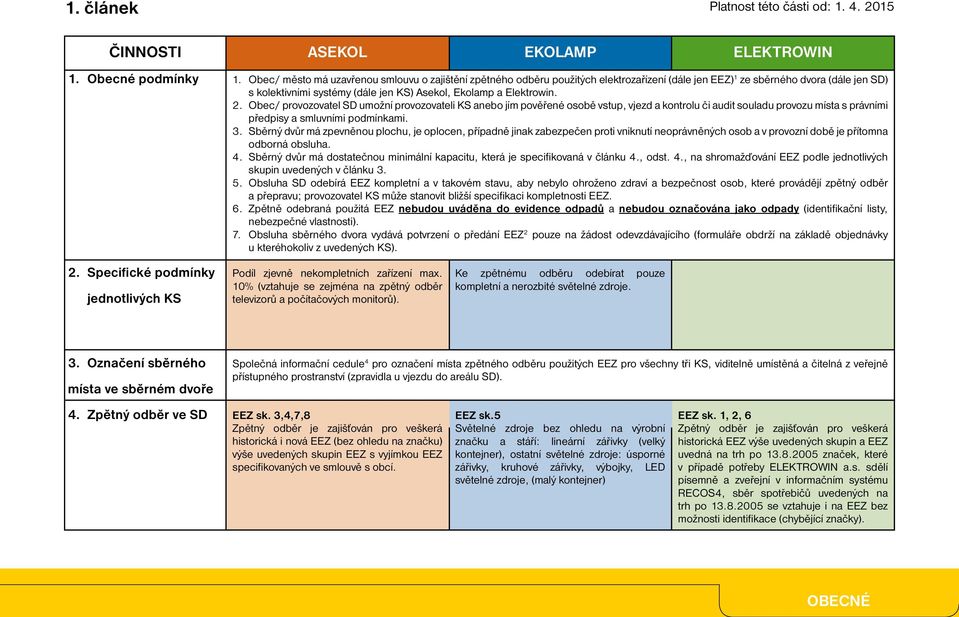 Elektrowin. 2. Obec/ provozovatel SD umožní provozovateli KS anebo jím pověřené osobě vstup, vjezd a kontrolu či audit souladu provozu místa s právními předpisy a smluvními podmínkami. 3.