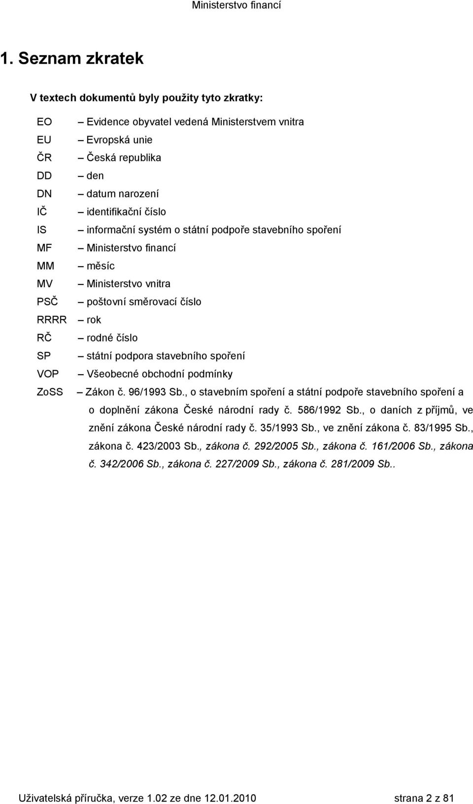 stavebního spoření Všeobecné obchodní podmínky Zákon č. 96/1993 Sb., o stavebním spoření a státní podpoře stavebního spoření a o doplnění zákona České národní rady č. 586/1992 Sb.