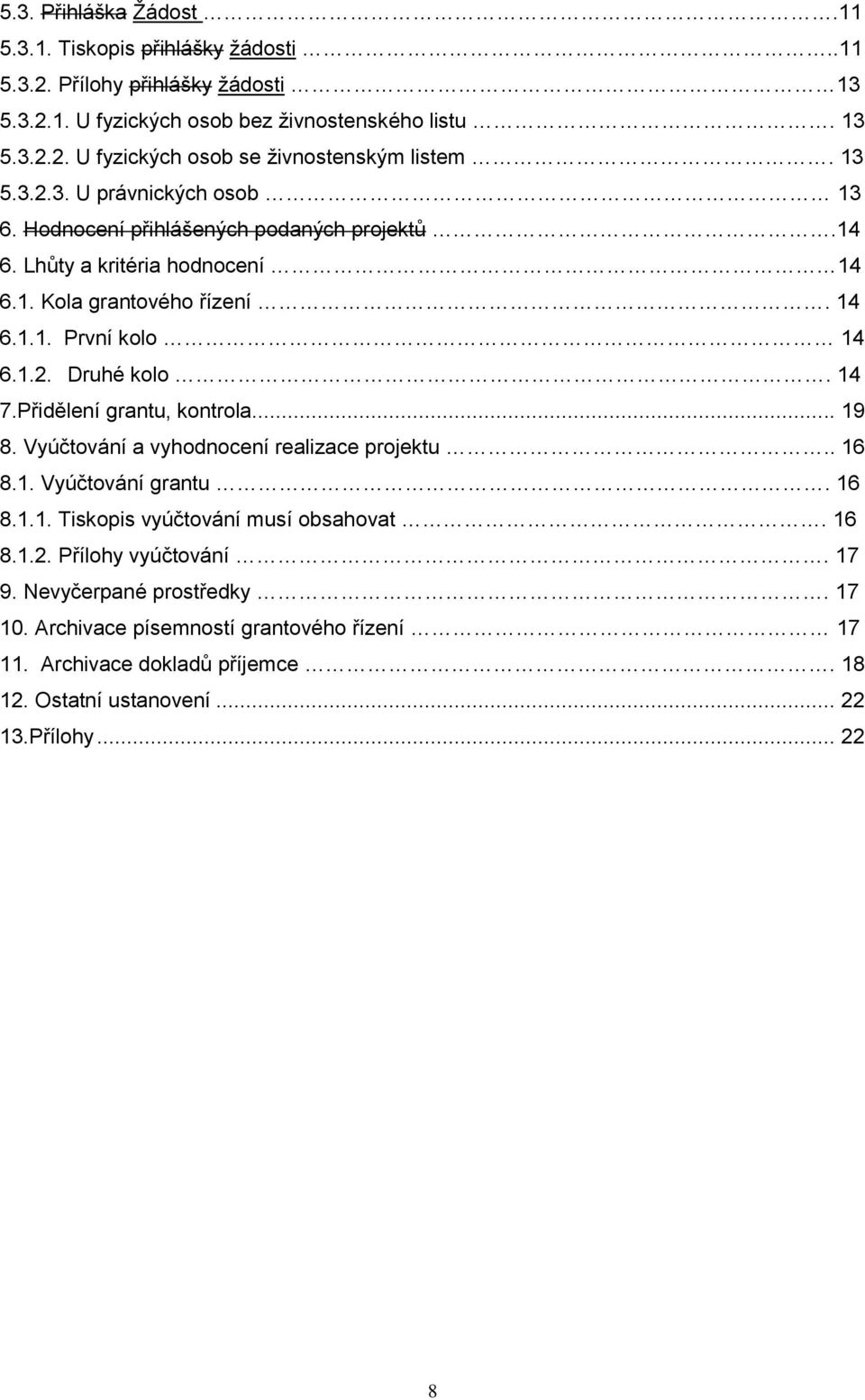 14 7.Přidělení grantu, kontrola... 19 8. Vyúčtování a vyhodnocení realizace projektu.. 16 8.1. Vyúčtování grantu. 16 8.1.1. Tiskopis vyúčtování musí obsahovat. 16 8.1.2.