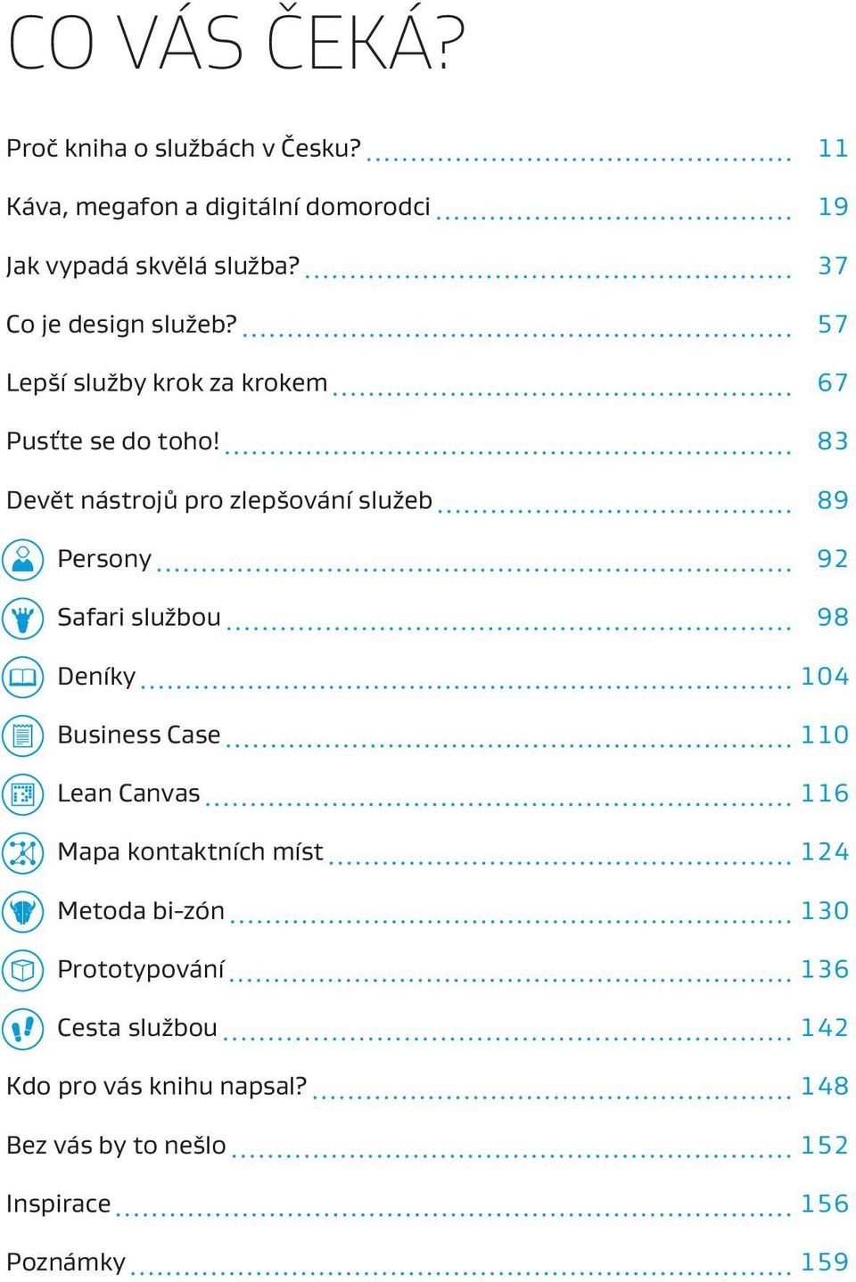 83 Devět nástrojů pro zlepšování služeb 89 Persony 92 Safari službou 98 Deníky 104 Business Case 110 Lean Canvas 116