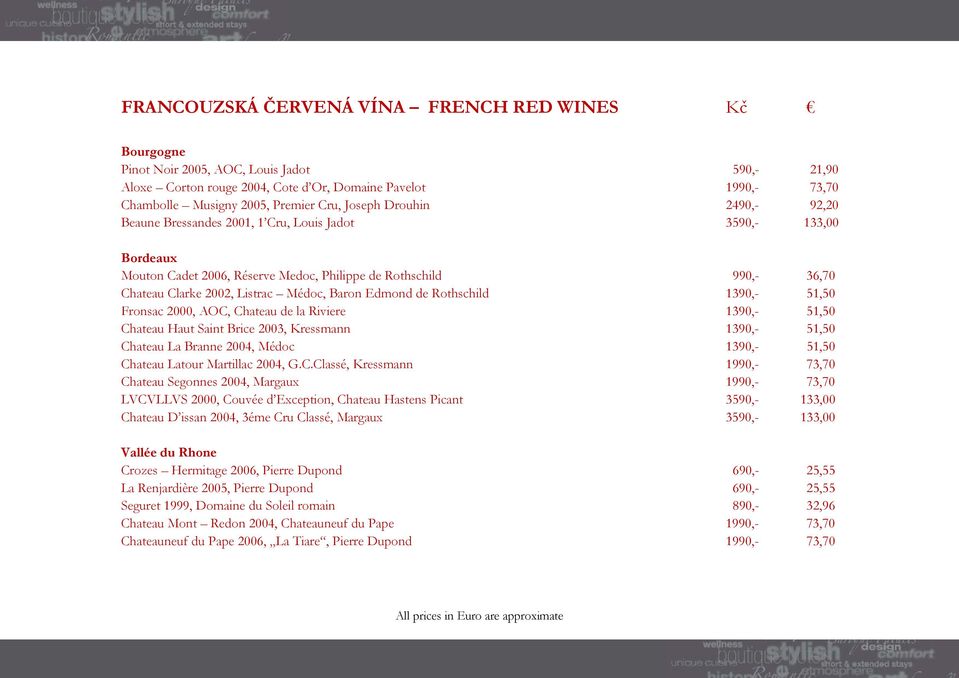 Médoc, Baron Edmond de Rothschild 1390,- 51,50 Fronsac 2000, AOC, Chateau de la Riviere 1390,- 51,50 Chateau Haut Saint Brice 2003, Kressmann 1390,- 51,50 Chateau La Branne 2004, Médoc 1390,- 51,50