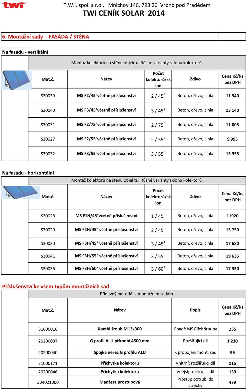 příslušenství 2 / 75 Beton, dřevo, cihla 11 005 S30027 MS F2/55 včetně příslušenství 2 / 55 Beton, dřevo, cihla 9 995 S30032 MS F3/55 včetně příslušenství 3 / 55 Beton, dřevo, cihla 15 355 Na fasádu