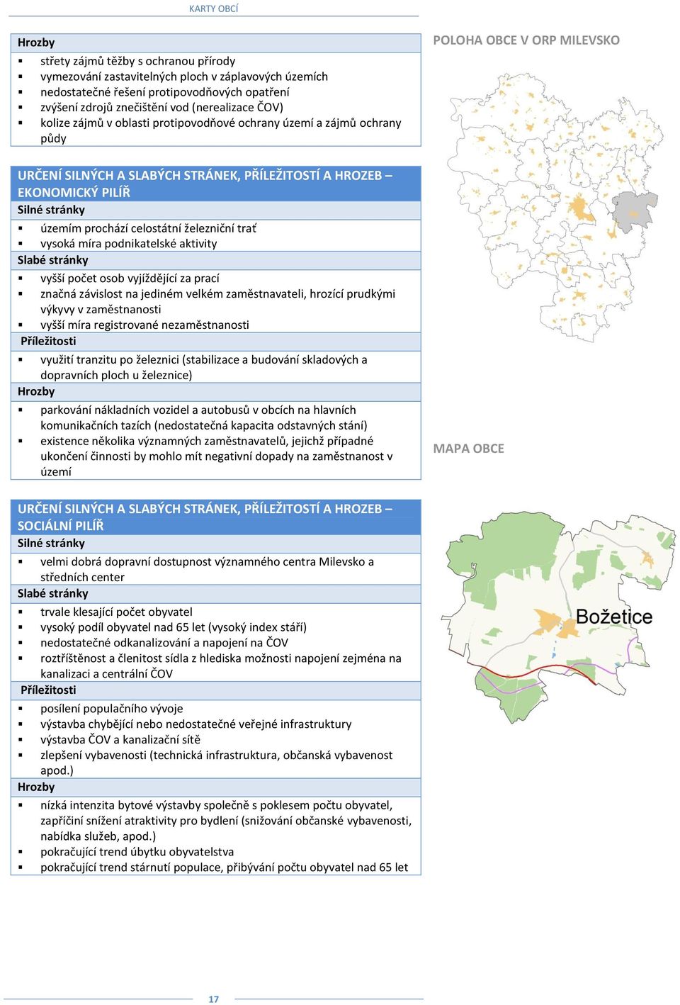 celostátní železniční trať vysoká míra podnikatelské aktivity Slabé stránky vyšší počet osob vyjíždějící za prací značná závislost na jediném velkém zaměstnavateli, hrozící prudkými výkyvy v