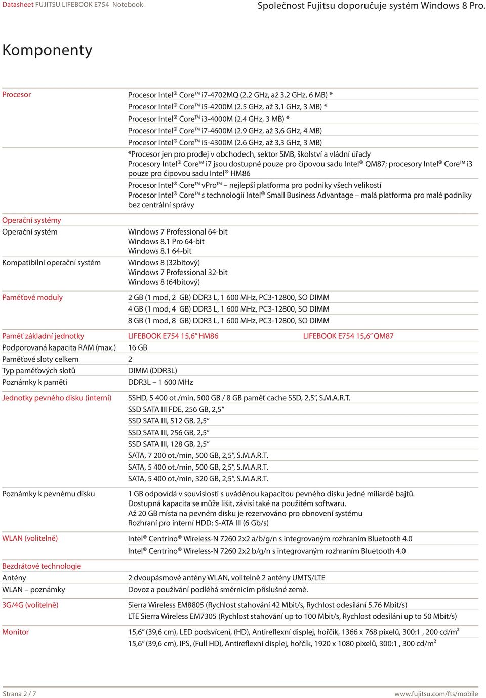 6 GHz, až 3,3 GHz, 3 MB) *Procesor jen pro prodej v obchodech, sektor SMB, školství a vládní úřady Procesory Intel Core i7 jsou dostupné pouze pro čipovou sadu Intel QM87; procesory Intel Core i3