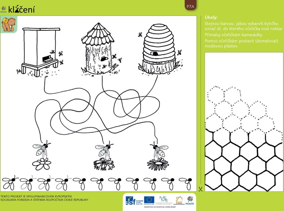 nosí nektar. Přimaluj včeličkám kamarádky.