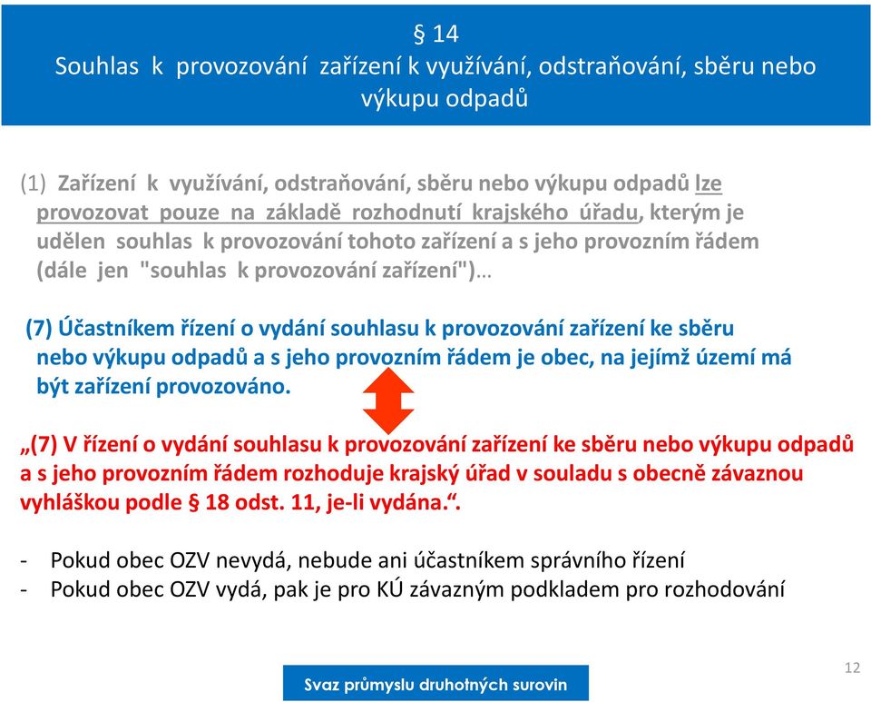 zařízení ke sběru nebo výkupu odpadů a s jeho provozním řádem je obec, na jejímž území má být zařízení provozováno.