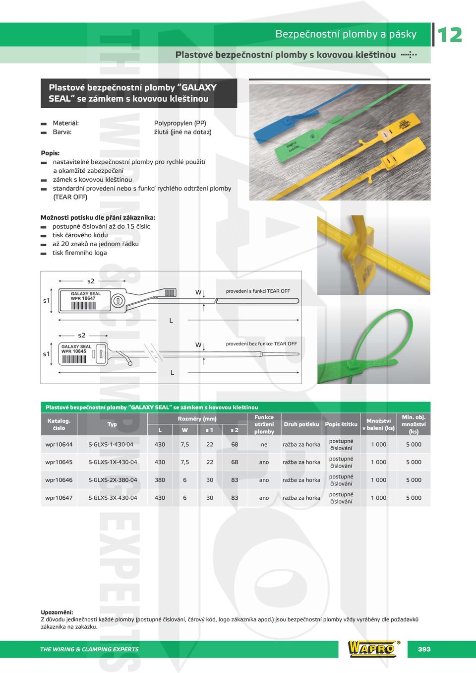 čárového kódu provedení s funkcí TEAR OFF provedení bez funkce TEAR OFF Plastové bezpečnostní plomby GAAXY SEA se zámkem s kovovou kleštinou Katalog.
