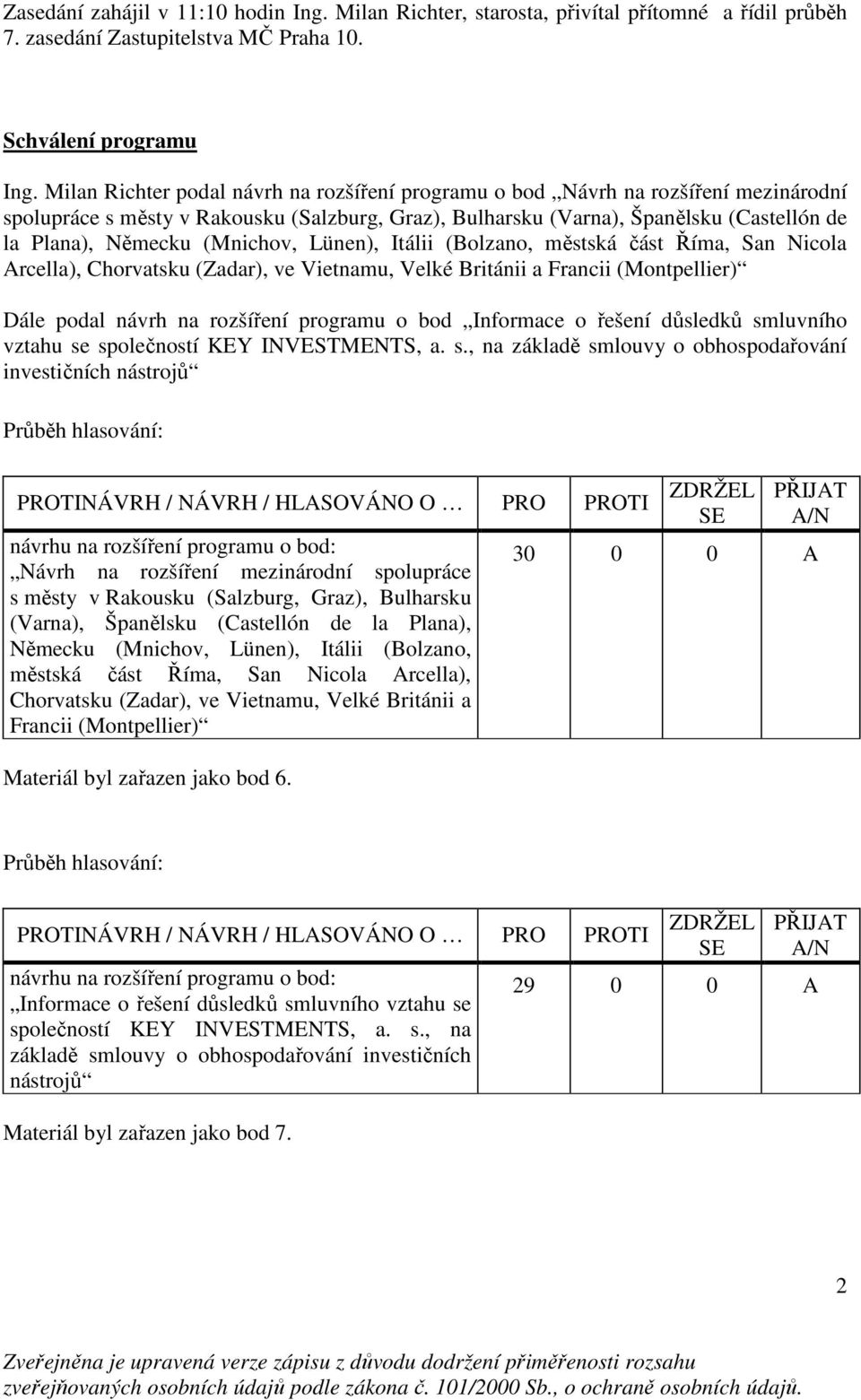 (Mnichov, Lünen), Itálii (Bolzano, městská část Říma, San Nicola Arcella), Chorvatsku (Zadar), ve Vietnamu, Velké Británii a Francii (Montpellier) Dále podal návrh na rozšíření programu o bod