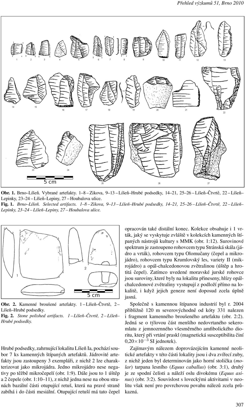 1 Líšeň Čtvrtě, 2 Líšeň Hrubé podsedky. Fig. 2. Stone polished artifacts. 1 Líšeň Čtvrtě, 2 Líšeň Hrubé podsedky.