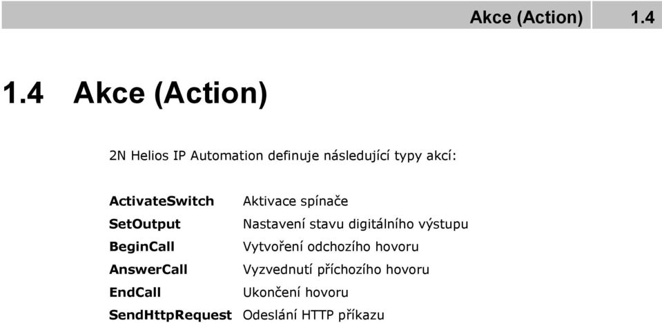 ActivateSwitch Aktivace spínače SetOutput Nastavení stavu digitálního