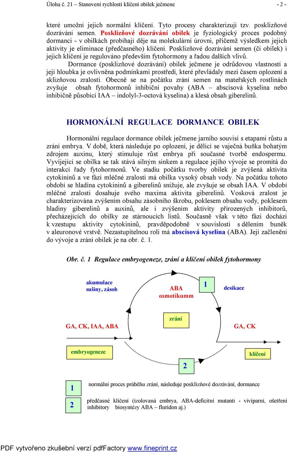 Posklizňové dozrávání semen (či obilek) i jejich klíčení je regulováno především fytohormony a řadou dalších vlivů.