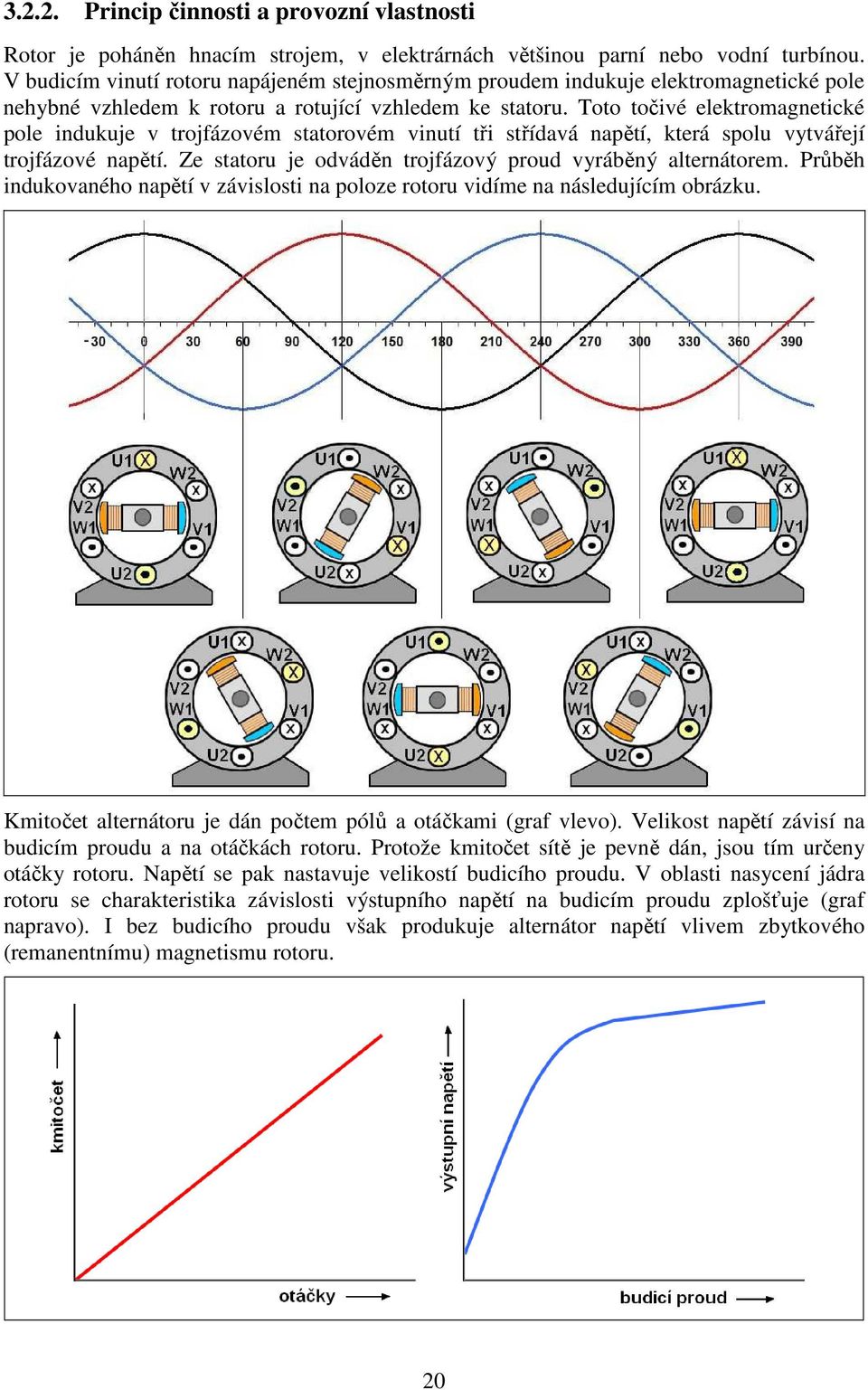 Toto točivé elektromagnetické pole indukuje v trojfázovém statorovém vinutí tři střídavá napětí, která spolu vytvářejí trojfázové napětí. Ze statoru je odváděn trojfázový proud vyráběný alternátorem.