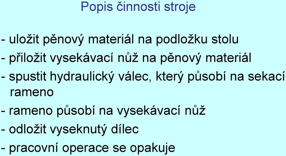 hydraulický válec, který působí na sekací rameno - rameno působí