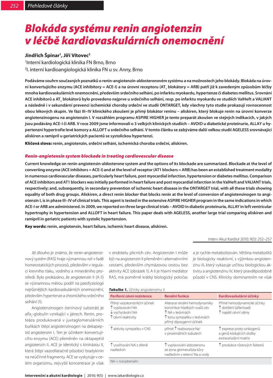 Blokáda na úrovni konvertujícího enzymu (ACE inhibitory = ACE-I) a na úrovni receptoru (AT 1 blokátory = ARB) patří již k zavedeným způsobům léčby mnoha kardiovaskulárních onemocnění, především