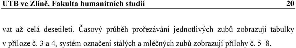 Časový průběh prořezávání jednotlivých zubů zobrazují