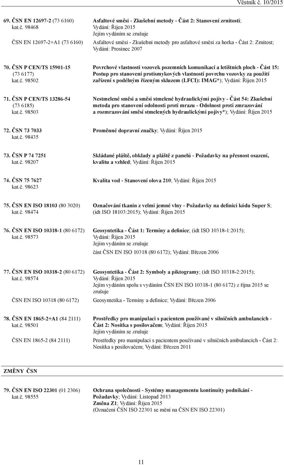 horka - Část 2: Zrnitost; Vydání: Prosinec 2007 70. ČSN P CEN/TS 15901-15 (73 6177) kat.č.