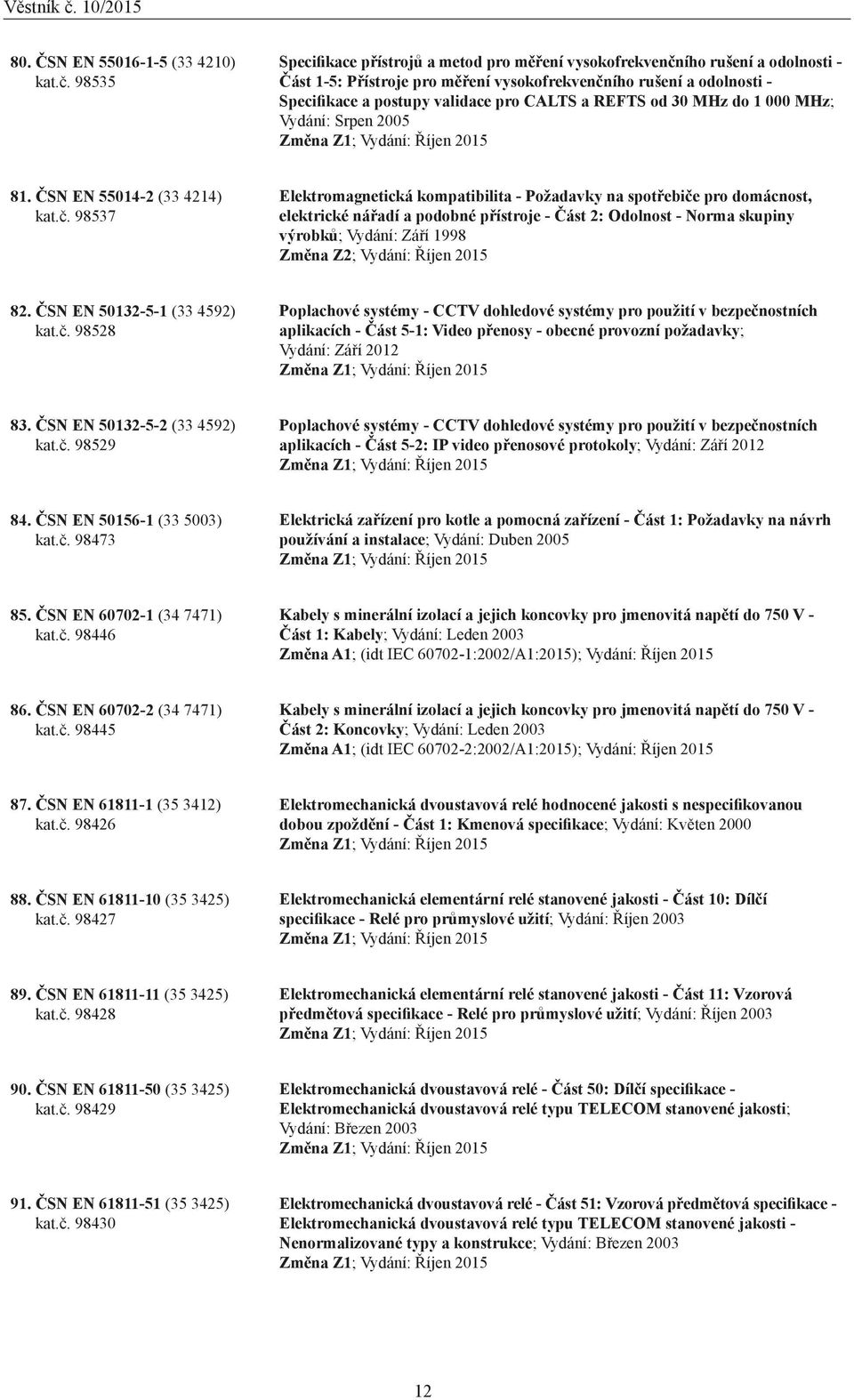 a REFTS od 30 MHz do 1 000 MHz; Vydání: Srpen 2005 Změna Z1; Vydání: Říjen 2015 81. ČSN EN 55014-2 (33 4214) kat.č.