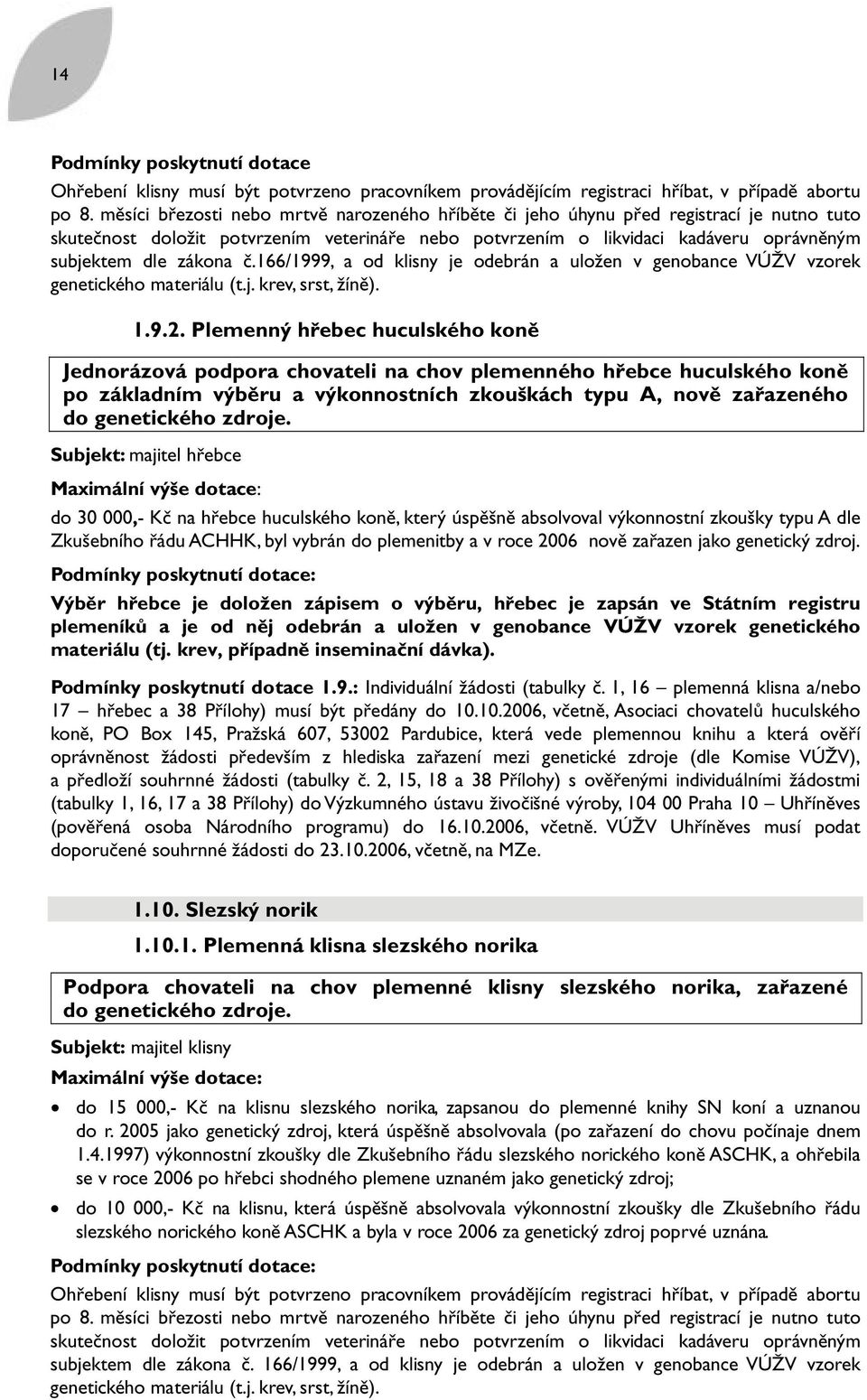 č.166/1999, a od klisny je odebrán a uložen v genobance VÚŽV vzorek genetického materiálu (t.j. krev, srst, žíně). 1.9.2.