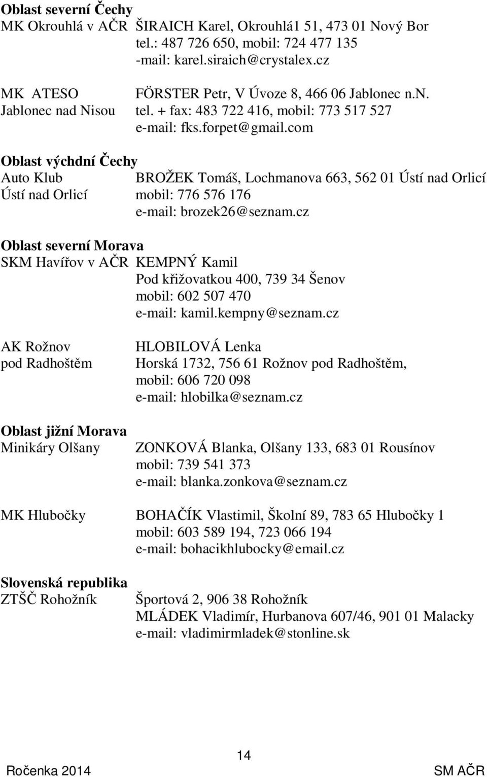 com Oblast výchdní Čechy Auto Klub BROŽEK Tomáš, Lochmanova 663, 562 01 Ústí nad Orlicí Ústí nad Orlicí mobil: 776 576 176 e-mail: brozek26@seznam.