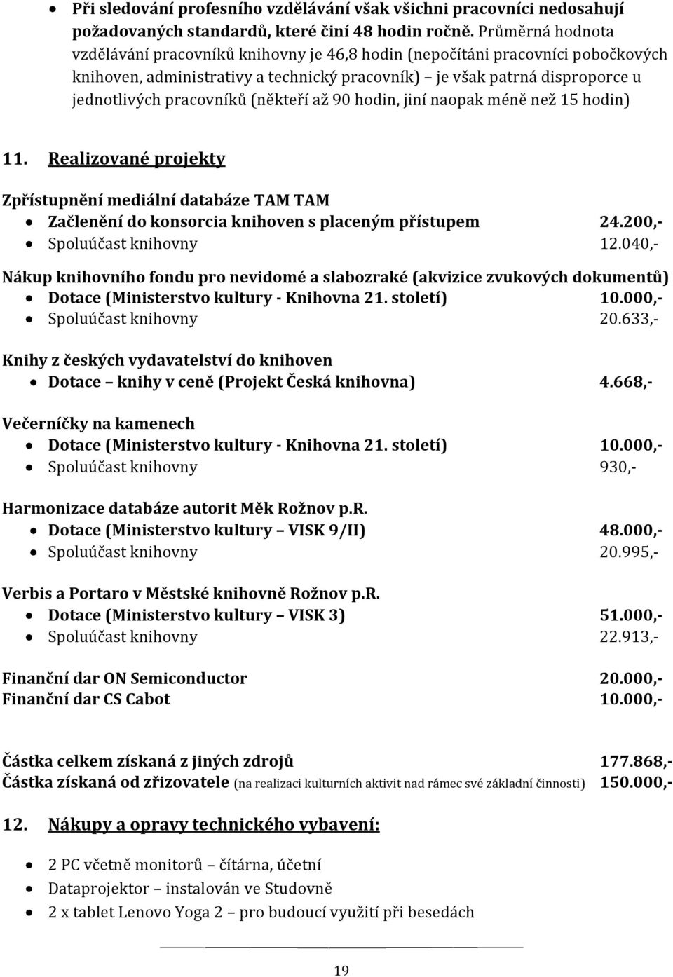 (někteří až 90 hodin, jiní naopak méně než 15 hodin) 11. Realizované projekty Zpřístupnění mediální databáze TAM TAM Začlenění do konsorcia knihoven s placeným přístupem 24.