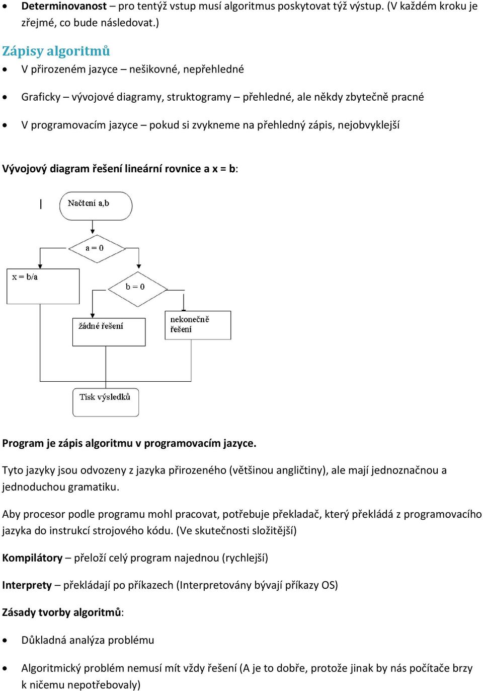 zápis, nejobvyklejší Vývojový diagram řešení lineární rovnice a x = b: Program je zápis algoritmu v programovacím jazyce.