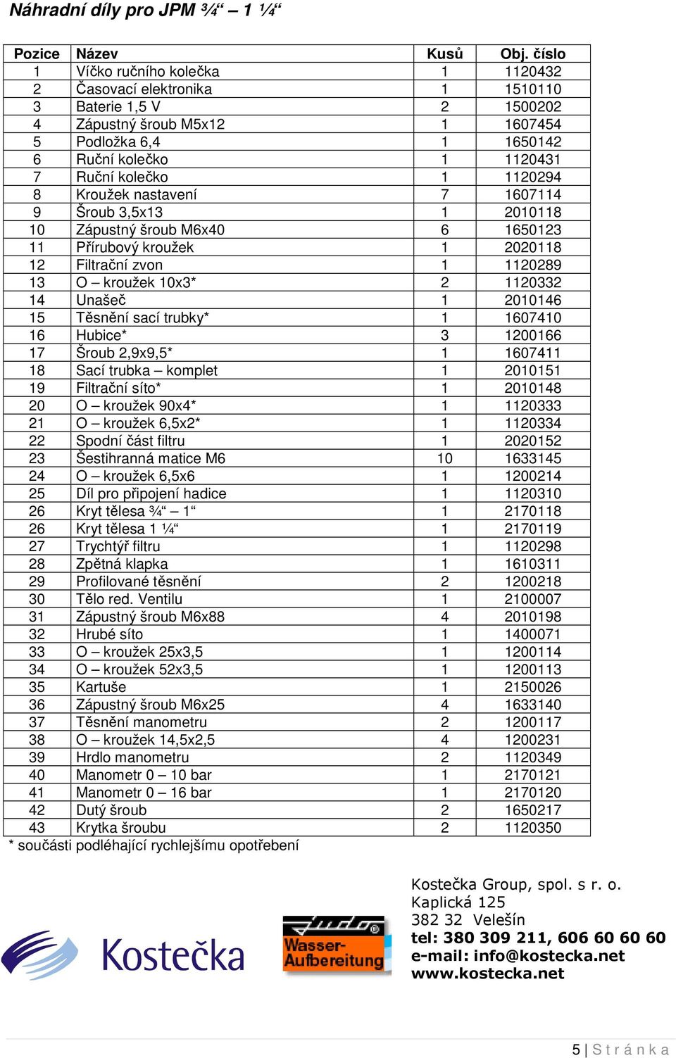 1 1120294 8 Kroužek nastavení 7 1607114 9 Šroub 3,5x13 1 2010118 10 Zápustný šroub M6x40 6 1650123 11 Přírubový kroužek 1 2020118 12 Filtrační zvon 1 1120289 13 O kroužek 10x3* 2 1120332 14 Unašeč 1