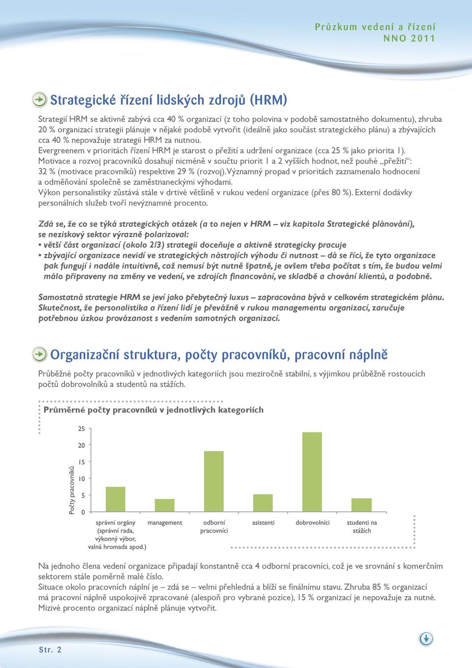 Evergreenem v prioritách řízení HRM je starost o přežití a udržení organizace (cca 25 % jako priorita 1).