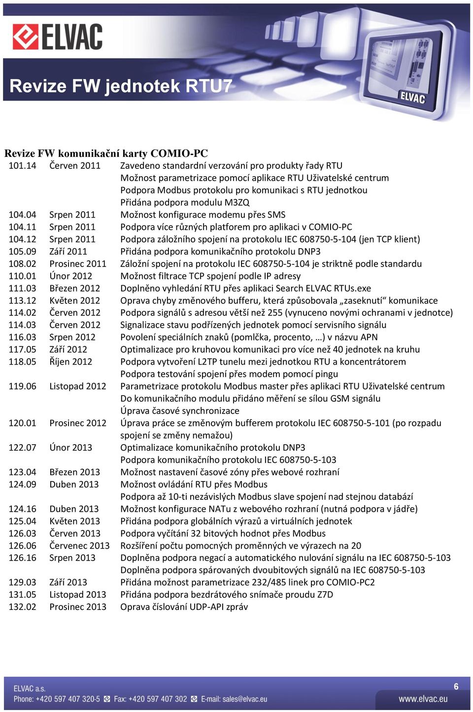 podpora modulu M3ZQ 104.04 Srpen 2011 Možnost konfigurace modemu přes SMS 104.11 Srpen 2011 Podpora více různých platforem pro aplikaci v COMIO-PC 104.