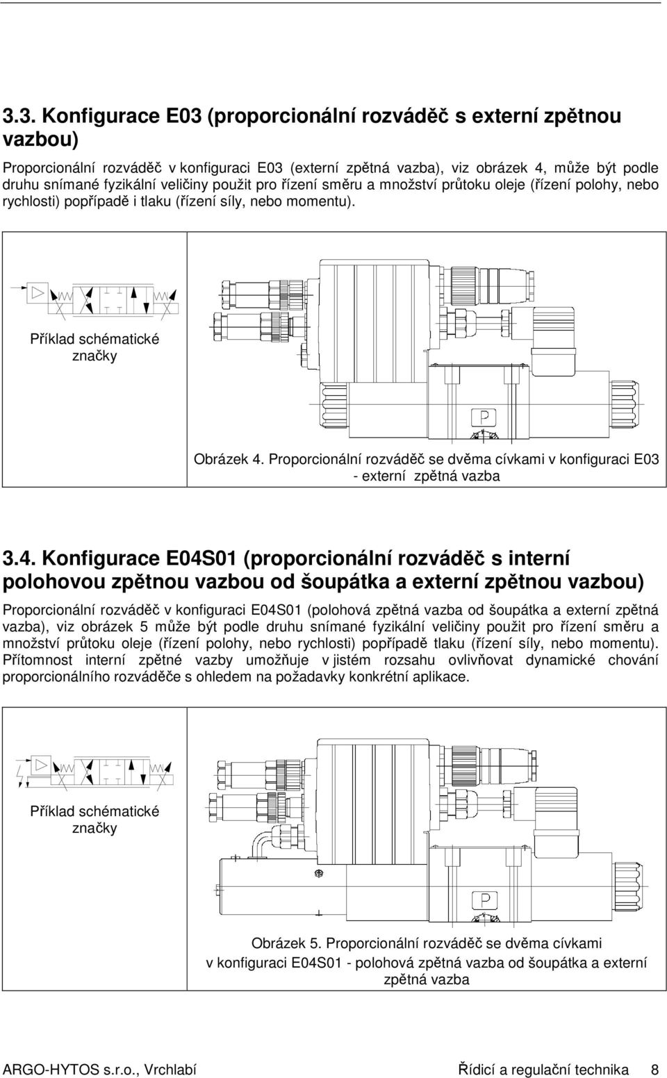 Proporcionální rozváděč se dvěma cívkami v konfiguraci E03 - externí zpětná vazba 3.4.